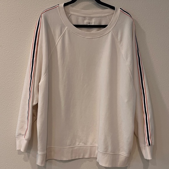 NWOT Lou & Grey Cream Crewneck with Striped Detail - Picture 1 of 6